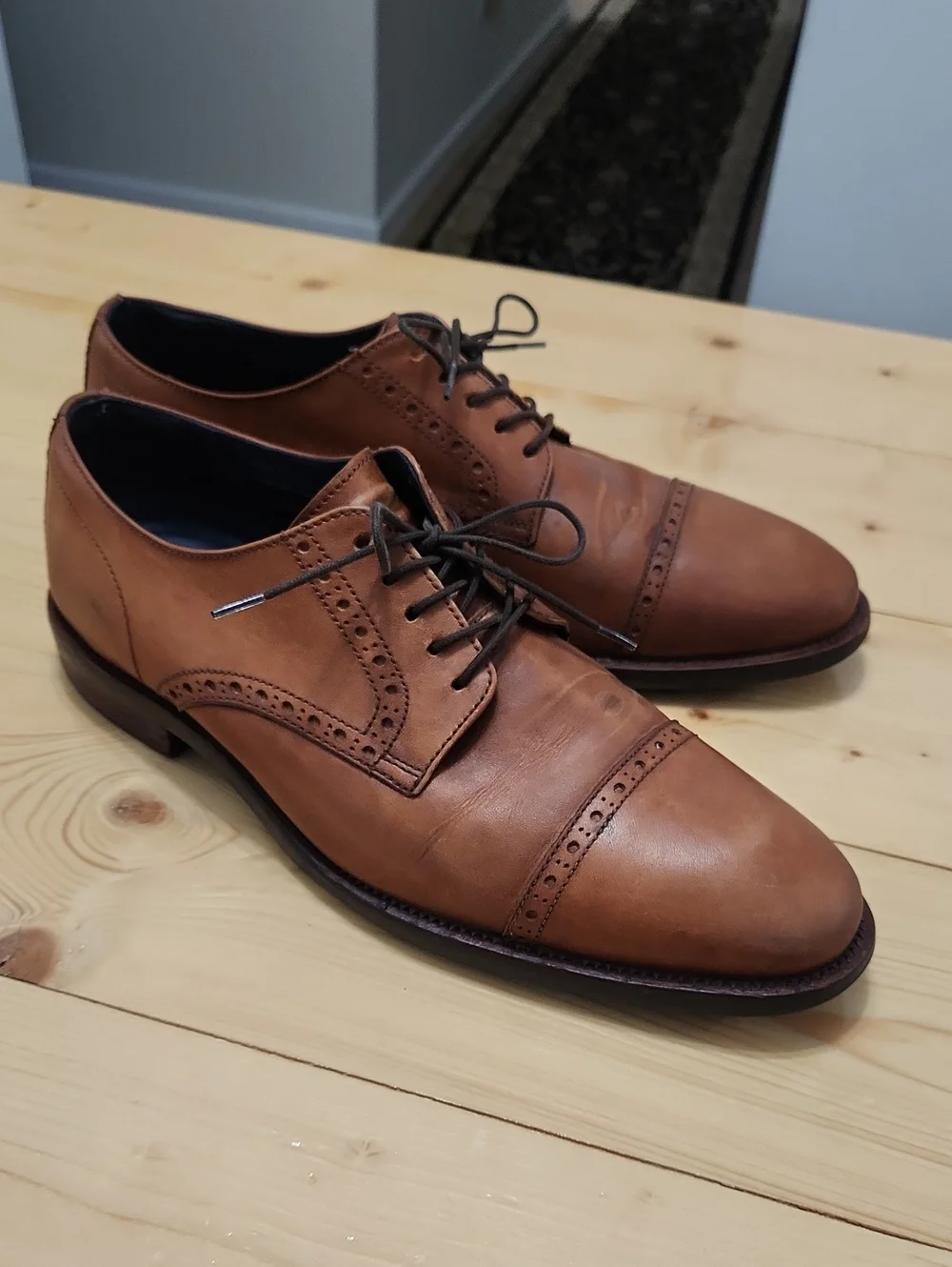 Cole Haan Grand OS Watson Cap Toe Oxford Dress Shoes 10 Brown Cognac Leather